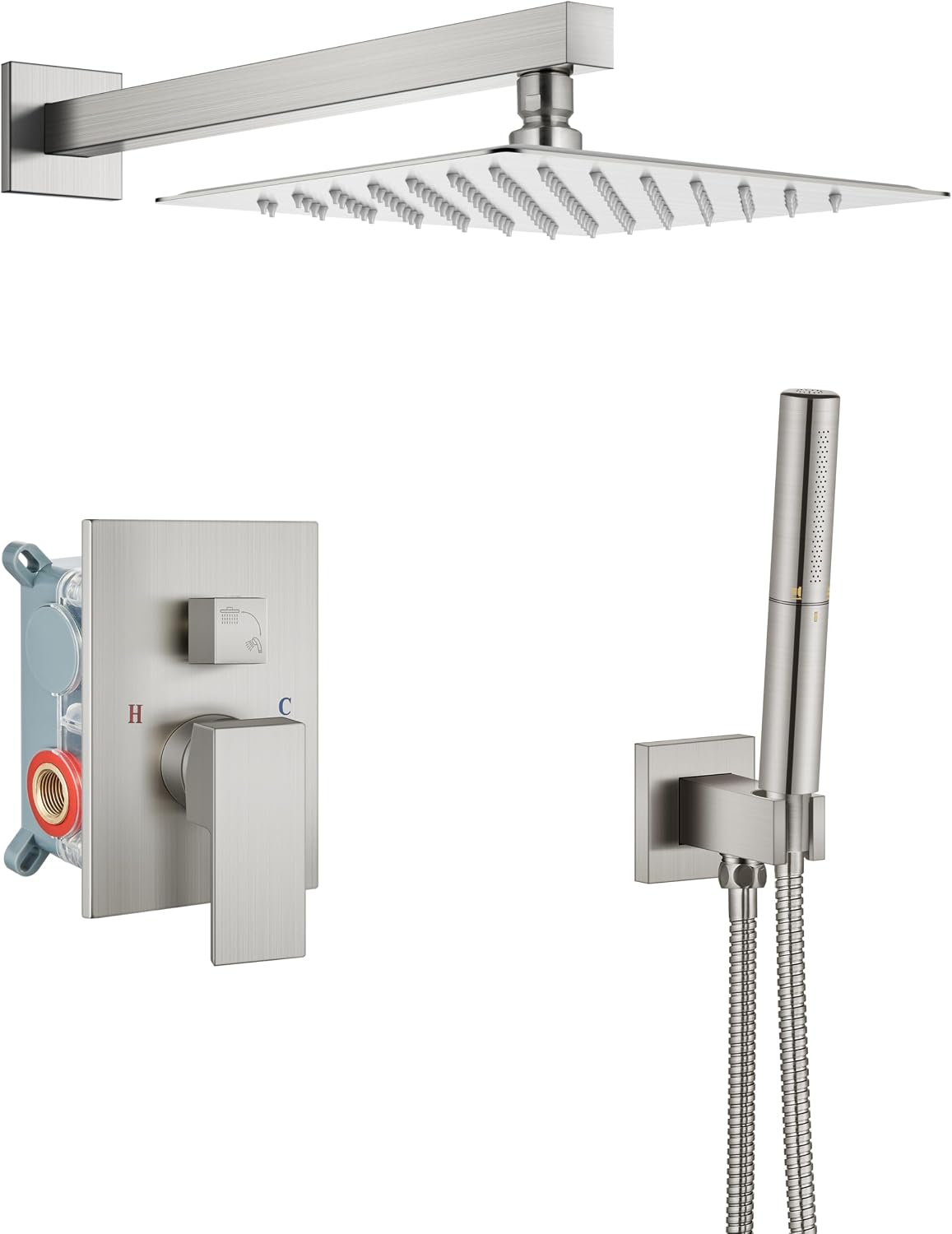 Aolemi Shower Faucet Set, High Pressure Shower System with 2-in-1 Handheld Sprayer, Wall Mount Fixture Combo with Rough-in Valve, 10 Inch Shower Head, Brushed Nickel