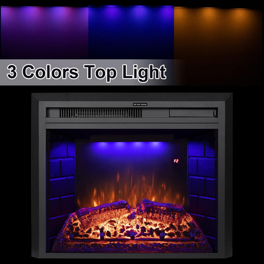 Electric Fireplace Insert 22' Wide, Wall Fireplace Electric with Remote Control, Realistic Log and Crackling Sound, Overheating Protection and Timer, 750/1500W Black