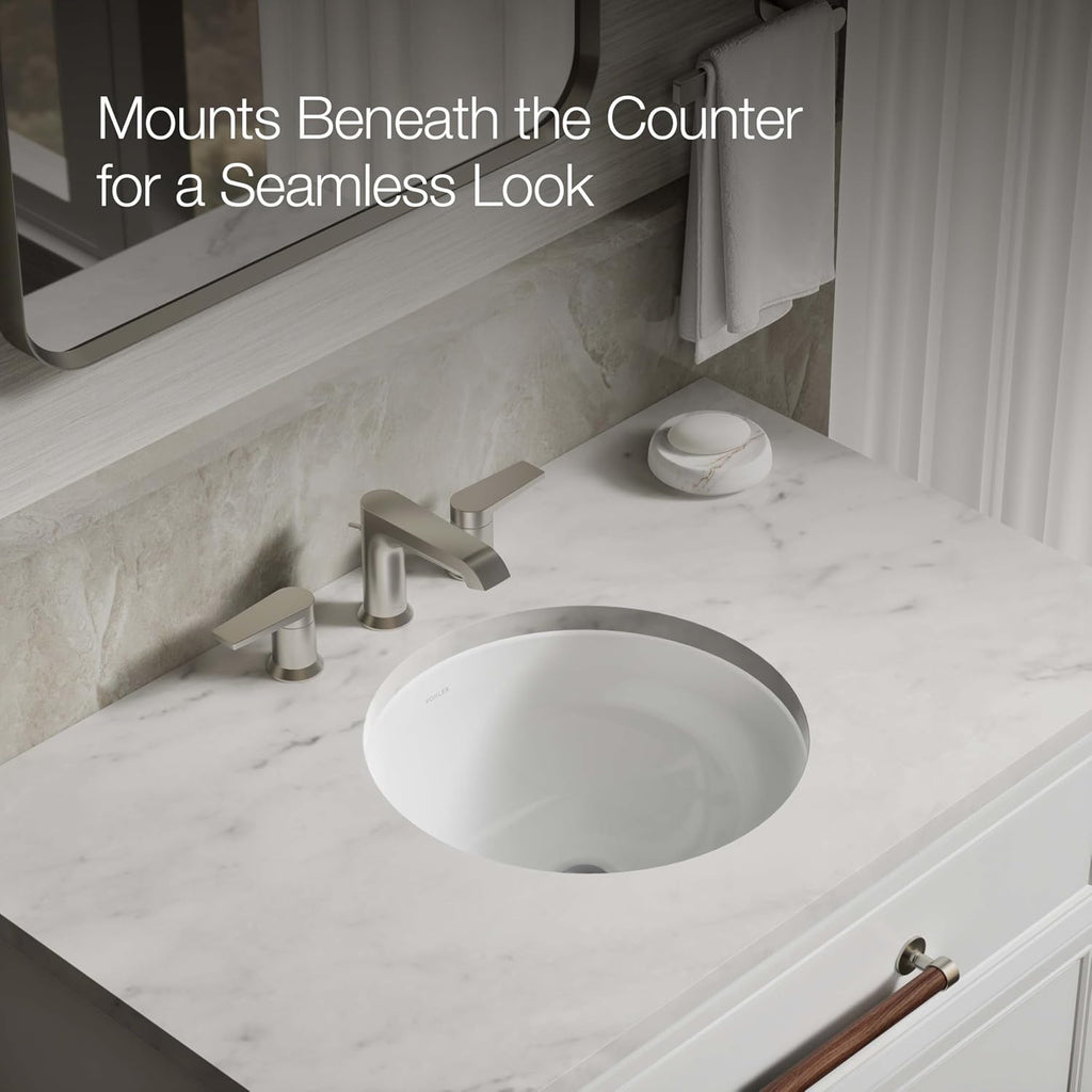 KOHLER K-29000-0 Caxton Undercounter Bathroom Sink, Round, White
