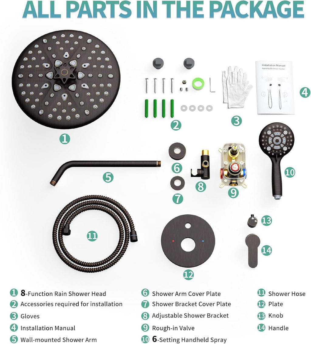 SR SUN RISE Shower Faucet - Multifunctional High Pressure Shower Head System with Handheld Shower Head Fixtures - Valve Included (Oil Rubbed Bronze, 10 inch)