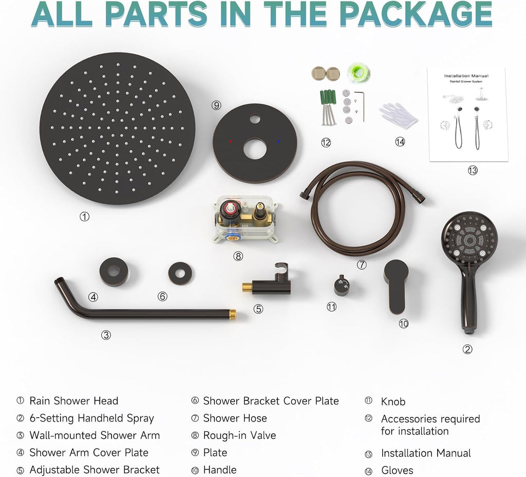 SR SUN RISE Shower Faucet - 12 Inch Multifunctional High Pressure Shower Head System with Handheld Shower Head Fixtures - Valve Included - Oil Rubbed Bronze