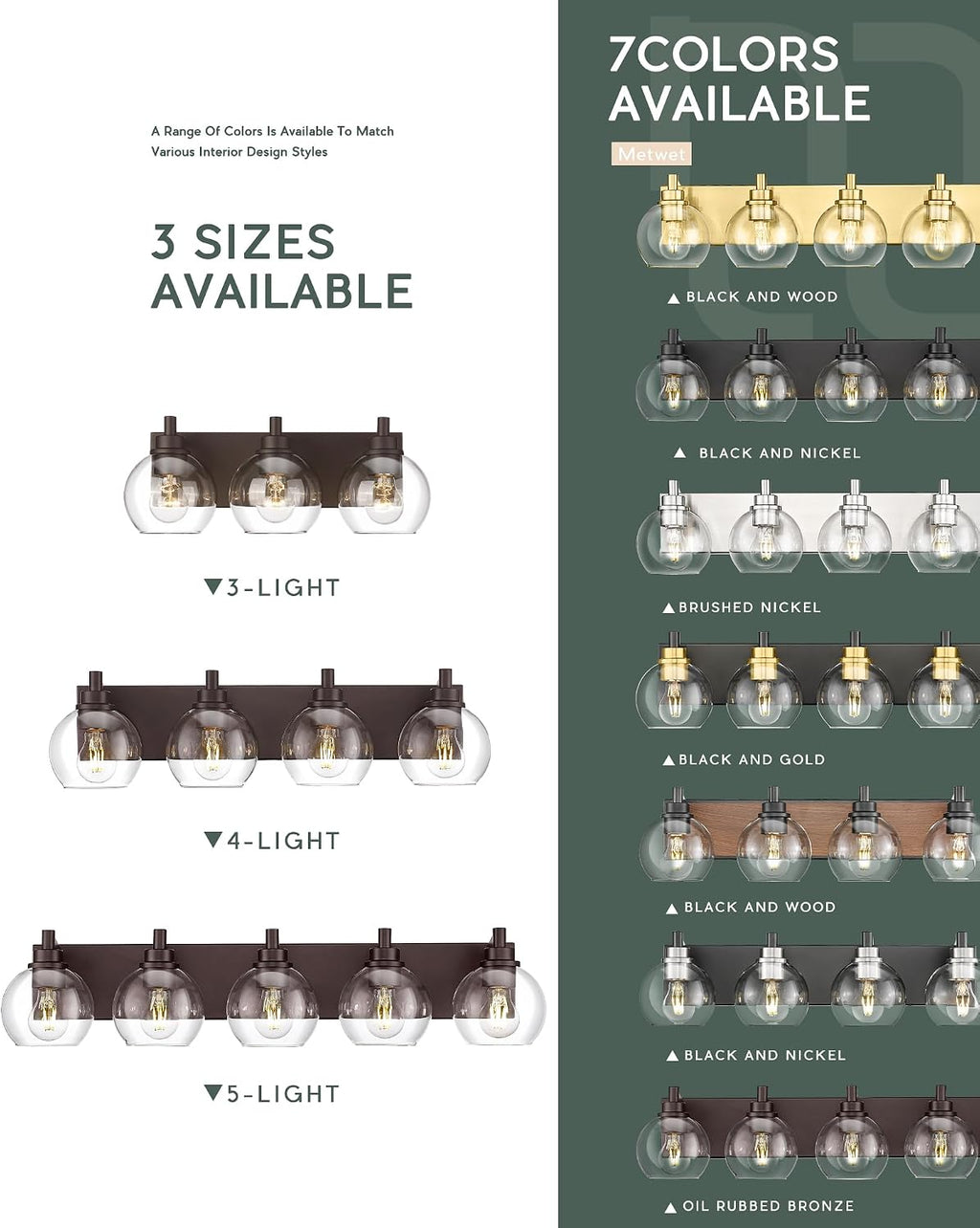 5-Light 32' Bathroom Vanity Light Over Mirror with Globe Glass | Oil Rubbed Bronze Bathroom Light Fixtures with Clear Glass Shade, Modern Sconces Wall Lighting, VL195-ORB-5