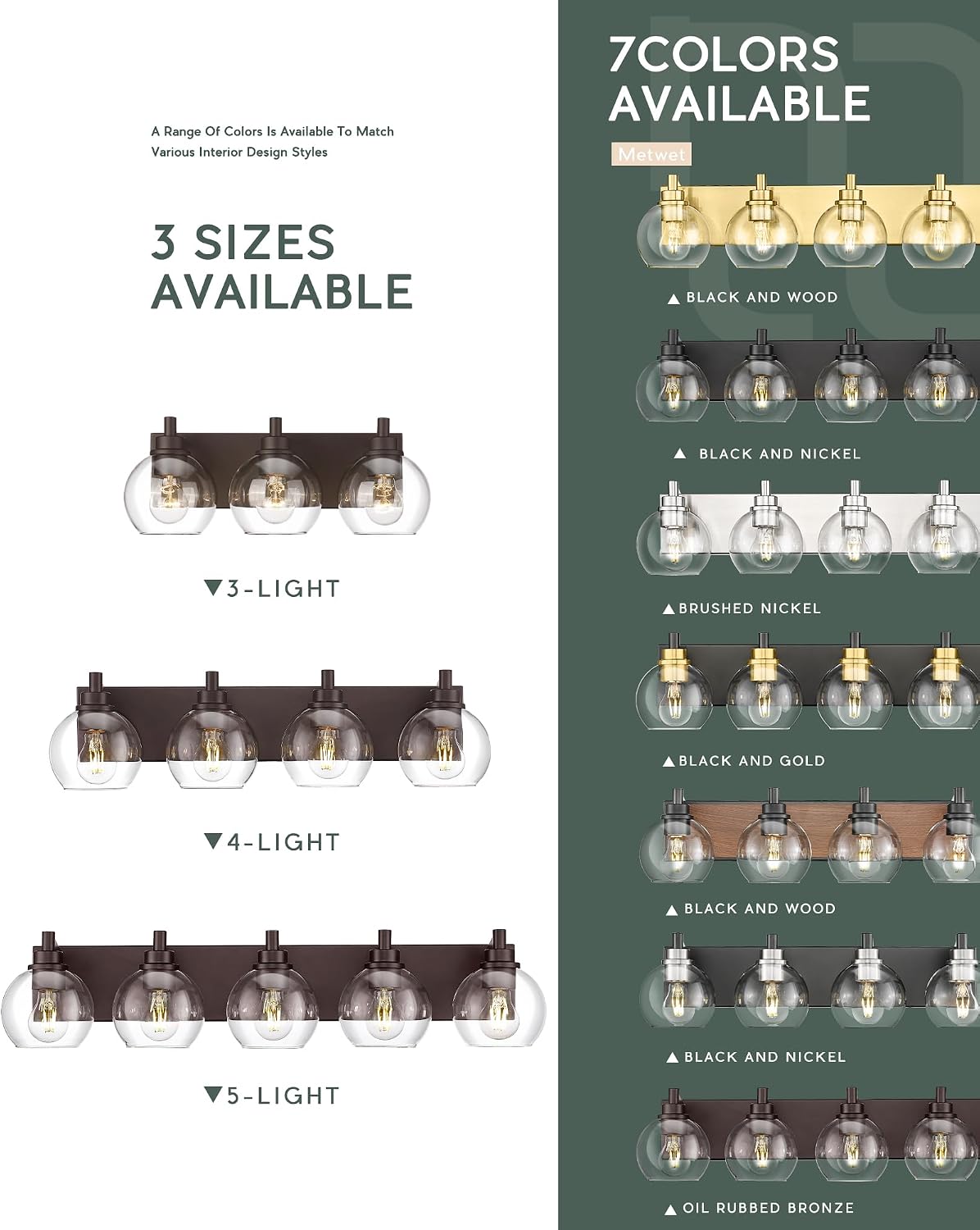 5-Light 32' Bathroom Vanity Light Over Mirror with Globe Glass | Oil Rubbed Bronze Bathroom Light Fixtures with Clear Glass Shade, Modern Sconces Wall Lighting, VL195-ORB-5