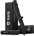 TEKTO F1 Alpha Folding Pocket Knife - Modified Straight Back Blade, Titanium Coated D2 Steel, Tactical Knife, EDC Folding Pocket Knives for Camping, Hunting & Backpacking - G10 Black, Bronze Accents