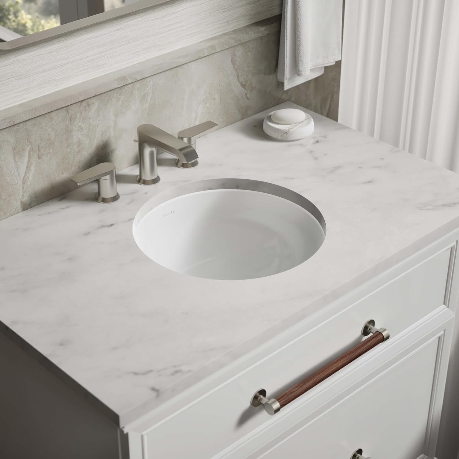 KOHLER K-29000-0 Caxton Undercounter Bathroom Sink, Round, White