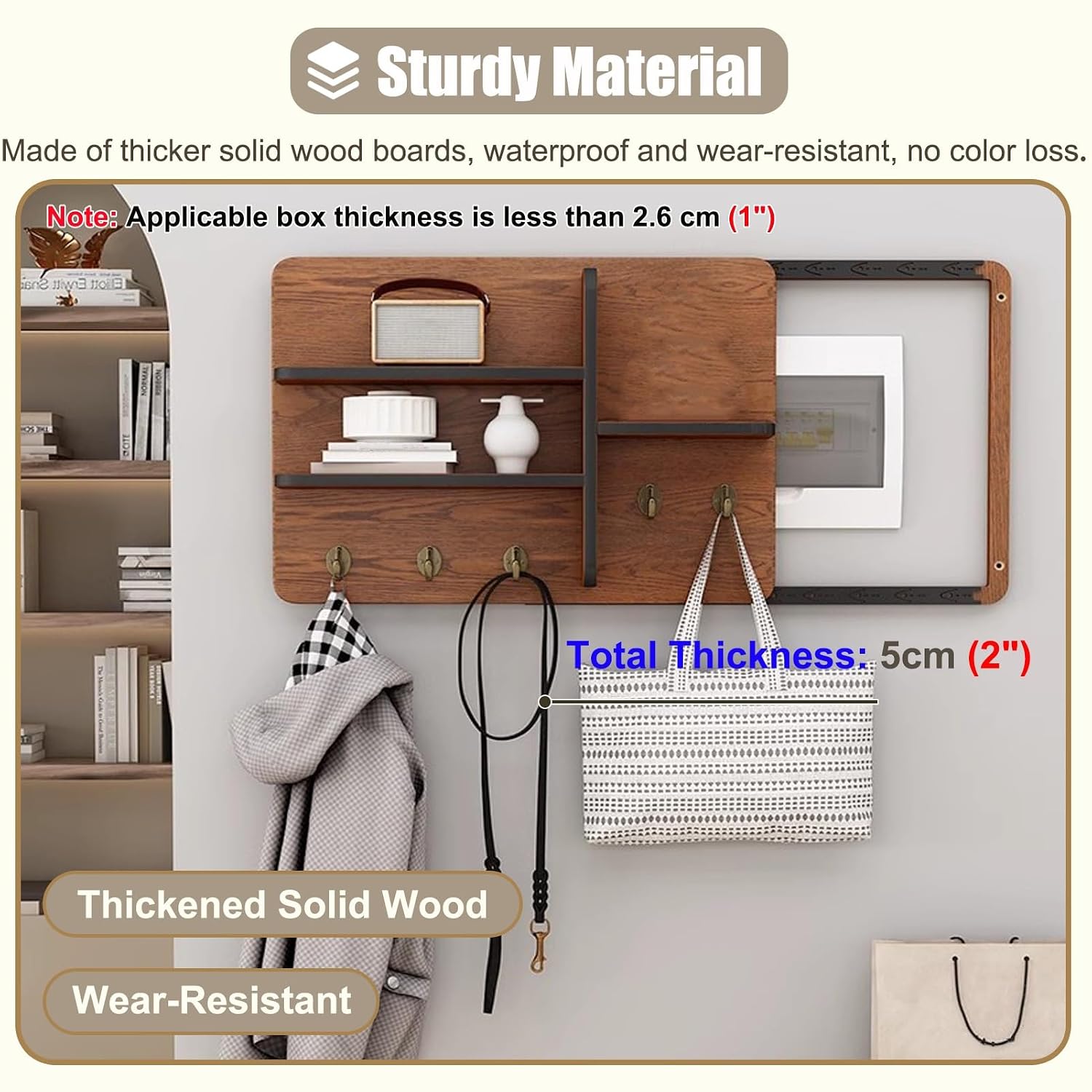 Wall Mounted Circuit Breaker Box Cover, Decorative Electrical Panel Cover for Wall, Stylish Fuse Box Hide Meter, Deep Coffee Finish, 50x70cm (19.7x27.5in)