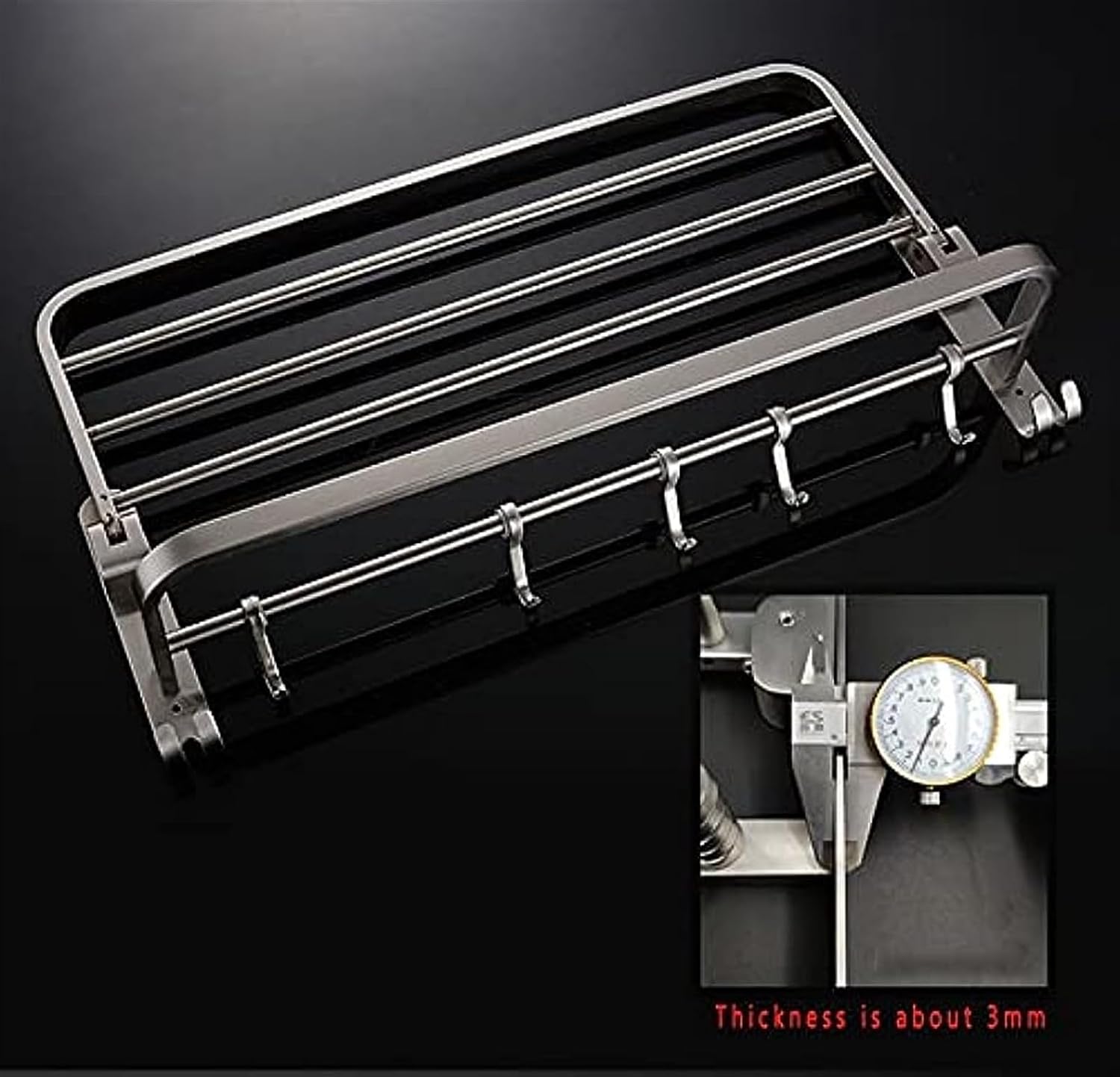 Double Towel Rack with Hook in Bathroom, Wall Mounted, Multifunctional, Foldable Double Layer Rack, Brushed Nickel 304 Stainless Steel (Color: Silver, Size: 60cm) (Color : Silver, Size : 50cm)