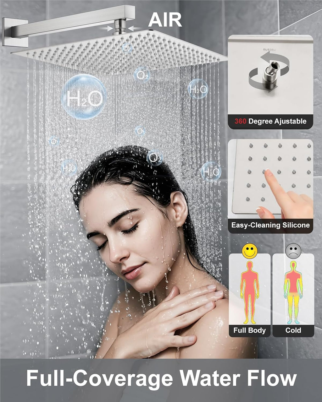 Aolemi Shower Faucet Set, High Pressure Shower System with 2-in-1 Handheld Sprayer, Wall Mount Fixture Combo with Rough-in Valve, 16 Inch Shower Head, Brushed Nickel