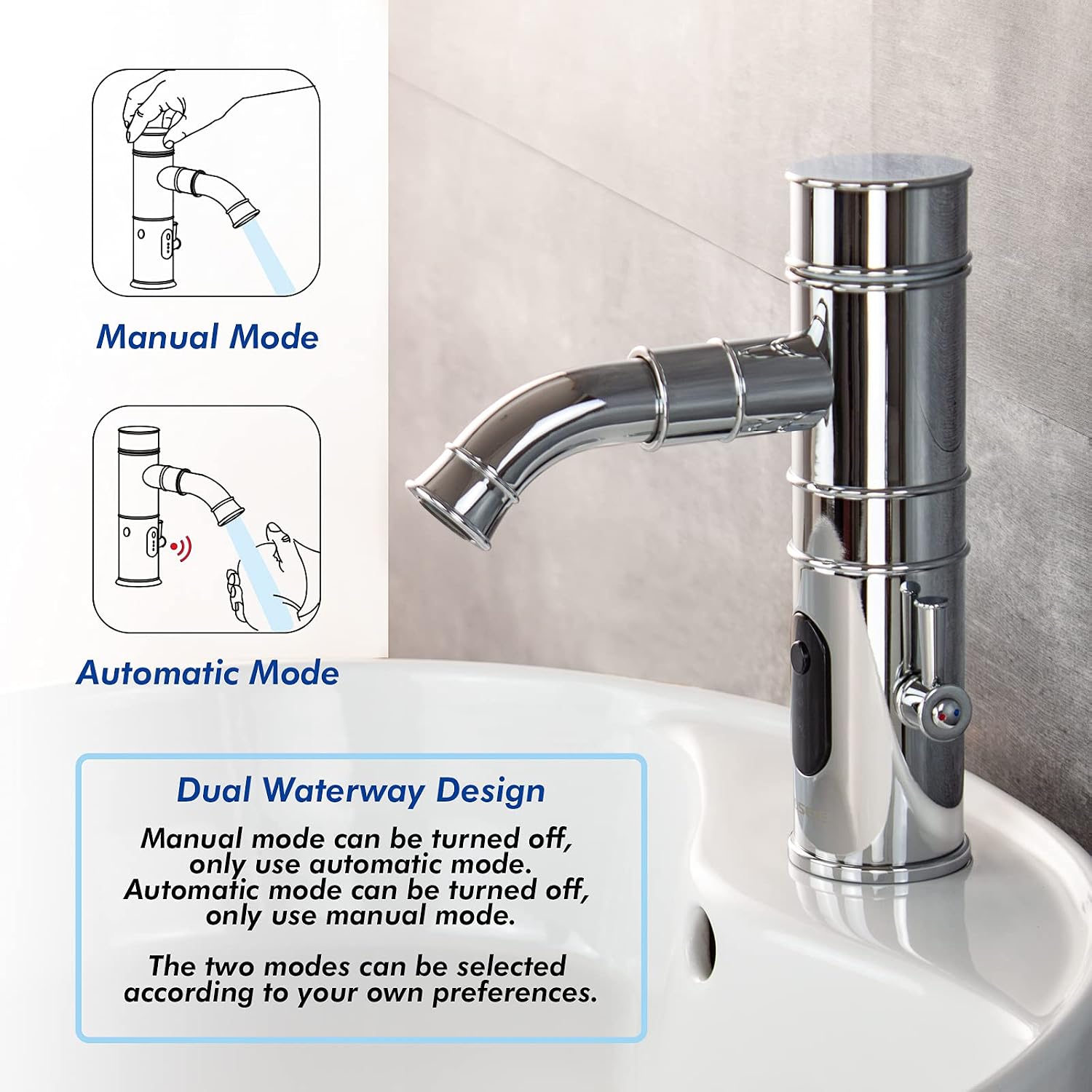 Touchless Bathroom Faucet with Rotatable Spout and Manual Option, Bathroom Sink Faucet with Temperature Control and Flow Control, Chrome, TS-5501C