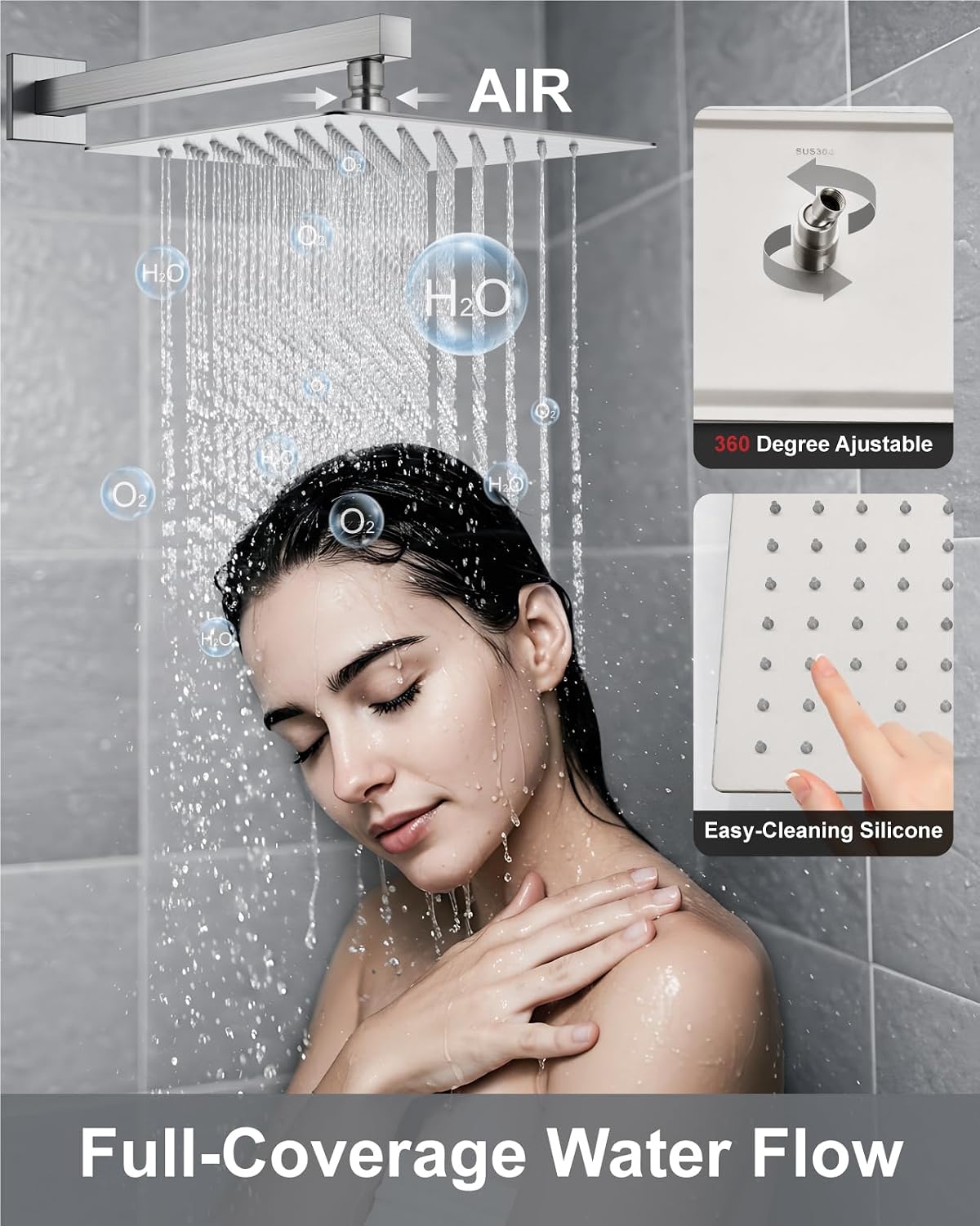 Aolemi Shower Faucet Set, High Pressure Shower System with 2-in-1 Handheld Sprayer, Wall Mount Fixture Combo with Rough-in Valve, 12 Inch Shower Head, Brushed Nickel