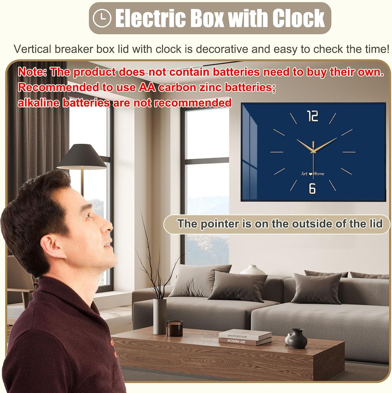 Decorative Meter Box Panel Cover for Hide Electric Box, Horizontal Breaker Box Cover Clock, Electrical Panel Lid for Indoor/Kitchen/Farmhouse(White,40x30cm(15 3/4x11 3/4'))