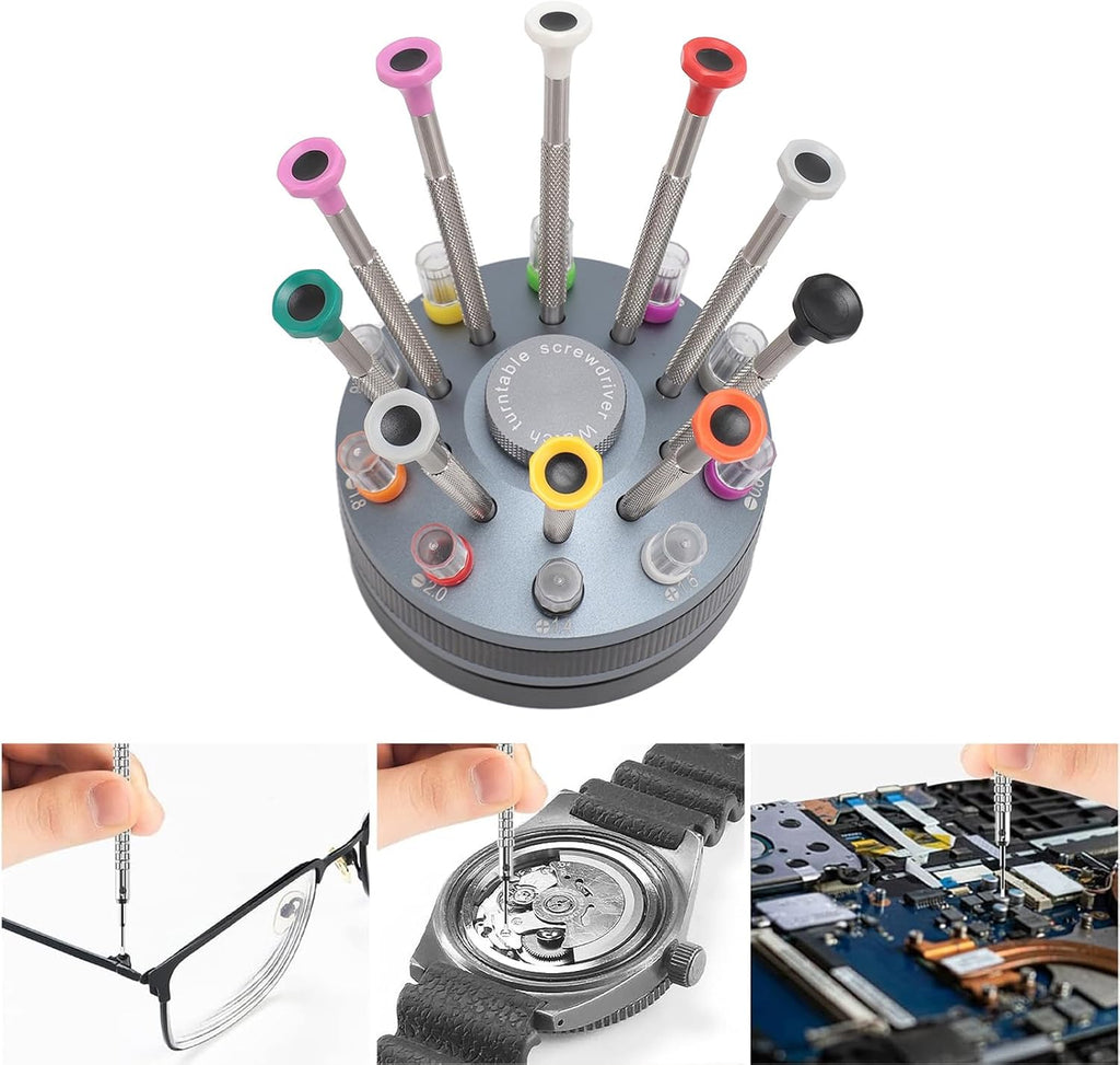10pcs Watchmaker Screwdriver Set with 20 Extra Replace Heads, Precision Screwdriver Kit for Jewelers, Different Sizes Flat and Cross Heads for Watch Repair, Eyeglasses, Jewelry Mak (Grey)