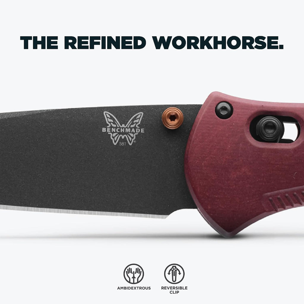Benchmade - Barrage, Tactical, Every Day Knife, Plain Edge, Drop-Point Blade, Redstone Richlite Handle (581BK-04)