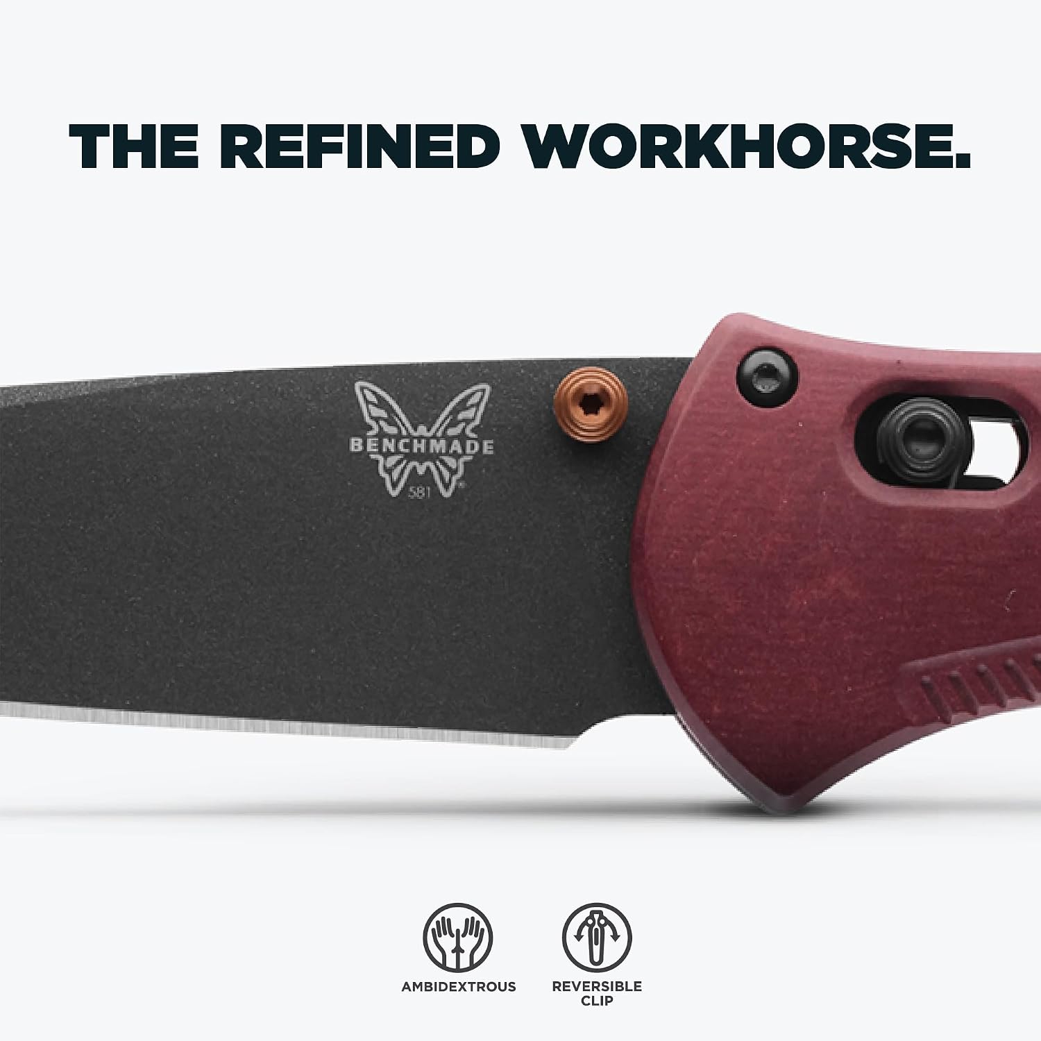 Benchmade - Barrage, Tactical, Every Day Knife, Plain Edge, Drop-Point Blade, Redstone Richlite Handle (581BK-04)