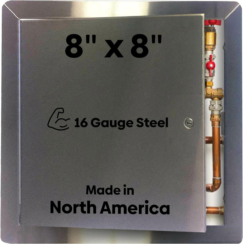 Best 8' x 8' Universal Access Panel with Flange, 16-Gauge 304 Stainless Steel Access Door for Non-Rated Wall/Ceiling, LEED Compliant Panel with Hidden Pin Hinge, Screwdriver Latch, BA-UAP-SS-FBA
