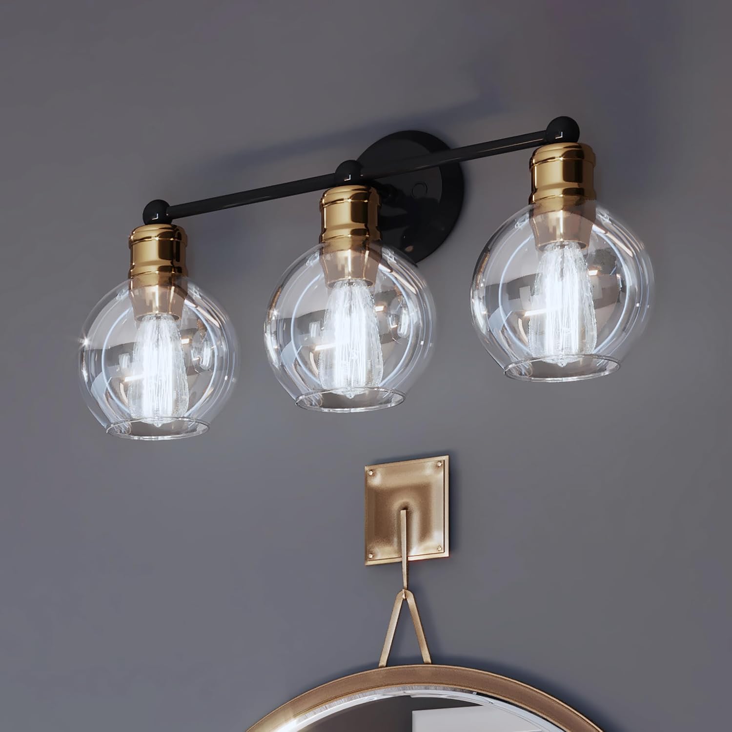 Hansford Collection 3-Light Clear Glass Coastal Bath Vanity Light Antique Bronze