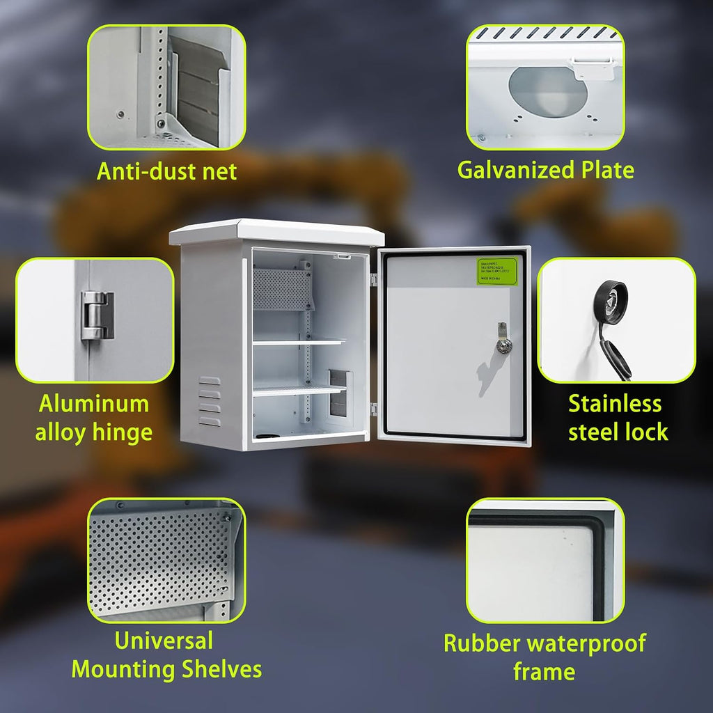 Nema Enclosure with Rain Hood Weatherproof Junction Electric Breaker Box with Fan-Vent Design Electrical Cabinet with Mounting Track Hole in Back 16X20X12