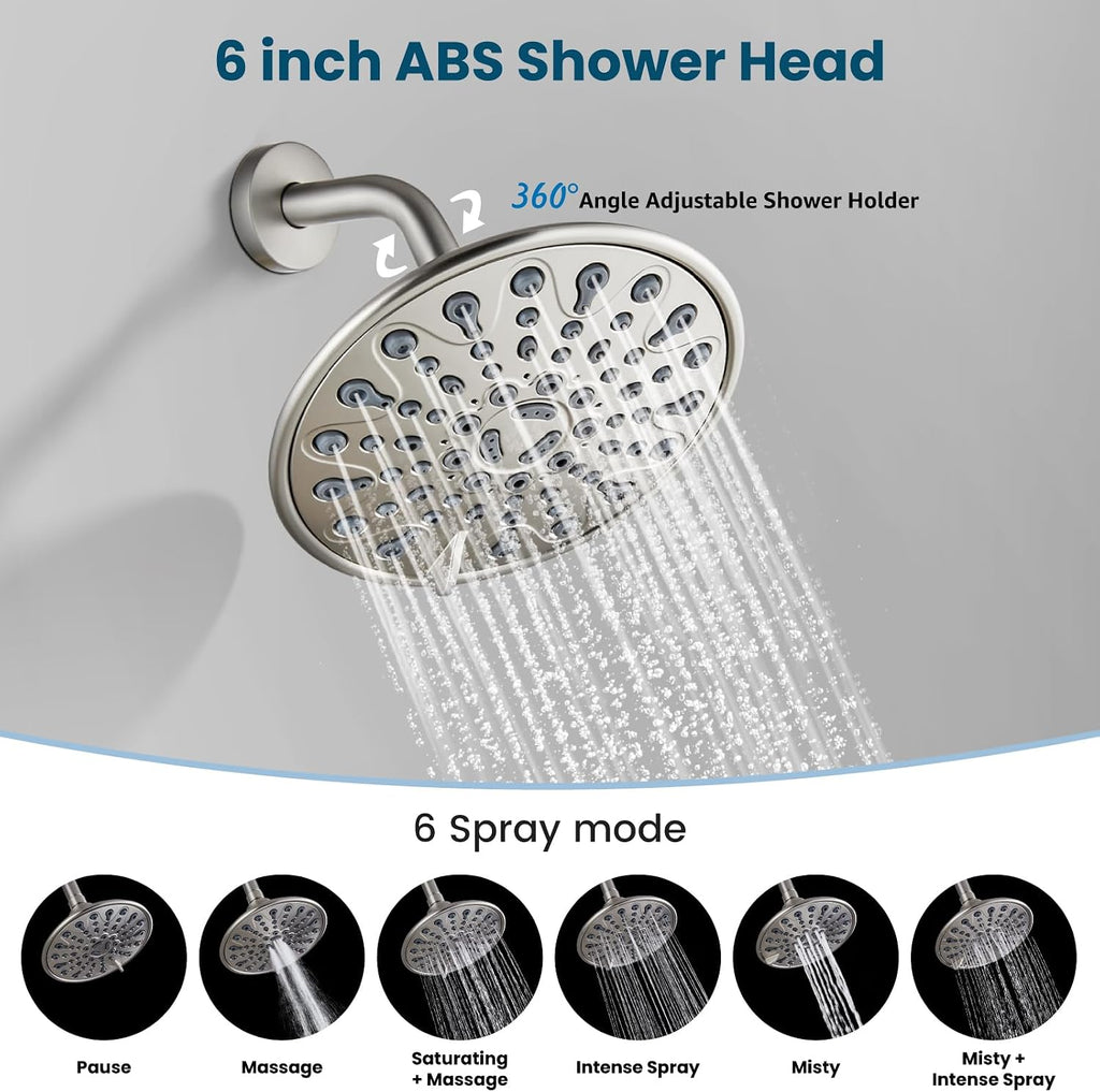 gotonovo 3 Handle Tub Shower Faucet Set, Tub and Shower Faucet Combo,Bathtub Faucet Set with 6 Settings Shower Head and Waterfall Tub Spout, Tub and Shower Trim Kit, Tub Shower Fixture Brushed Nickel