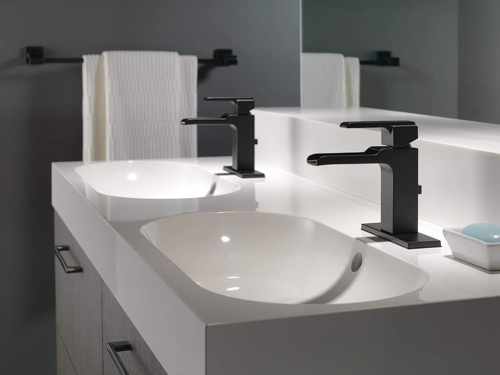 Delta Faucet Ara Widespread Bathroom Faucet 3 Hole, Matte Black Bathroom Faucet, Waterfall Faucet, Metal Drain Assembly, Matte Black 3568LF-BLMPU