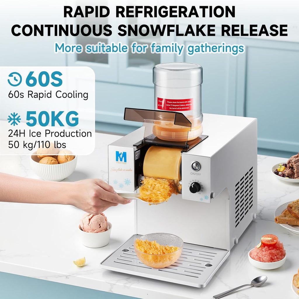 Snowflake Ice Machine,260W Shaved Ice Machine for Snowflake, Rapid Cooling, Food-Grade Stainless Steel Material, Snowflake Ice Maker for Kids/Homemade Ice Cream,Suitable for Party＆Homemade