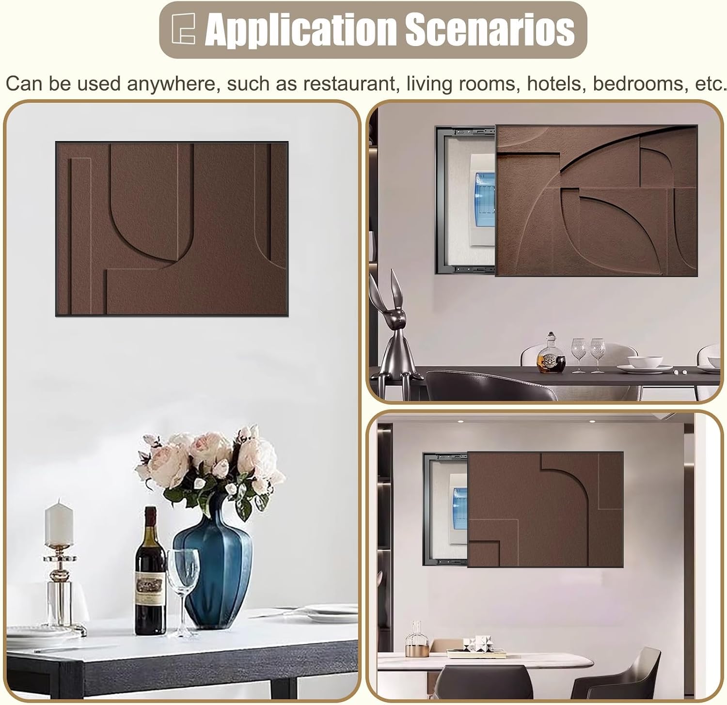 Kitchen Breaker Box Cover for Decorative Wall, Art Tan Electrical Panel Cover for Hide Meter Box/Junction Box, Decorative Fuse Box Cover Horizontal(E,60x45cm(23 5/8x17 3/4in))