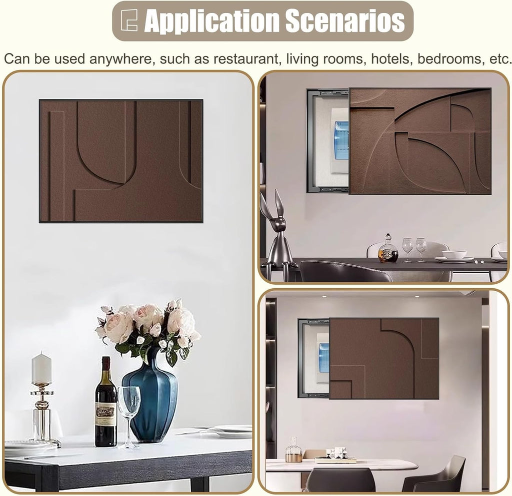 Art Tan Breaker Box Cover with Screws, Decorative Electrical Panel Cover Horizontal, Metal Frame Electricity Meter Box Cover for Laundry Room(F,90x70cm(35 3/8x27 1/2in))