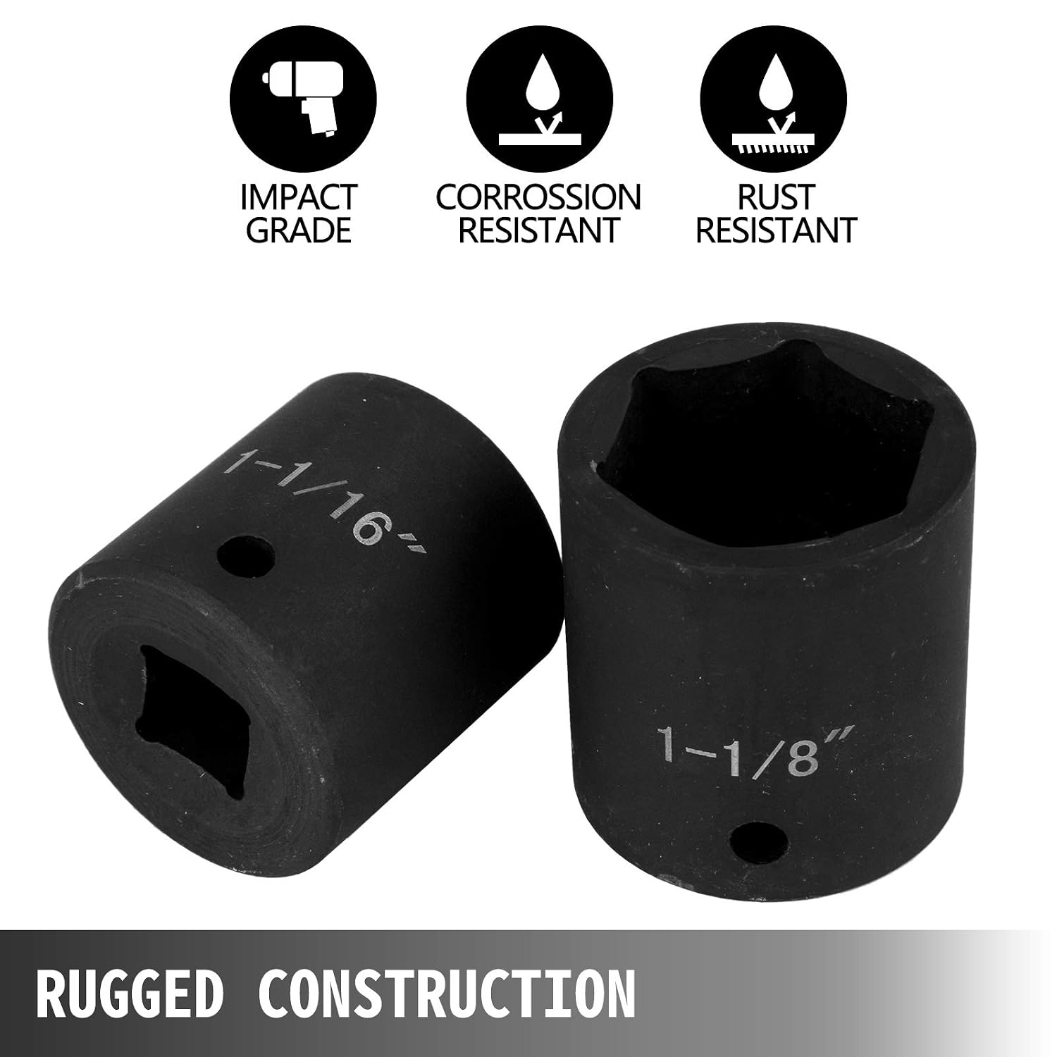 VEVOR 1/2' Drive Impact Socket Set & Impact Drive Socket Set 1/2 Inches 19 Piece Impact Sockets SAE