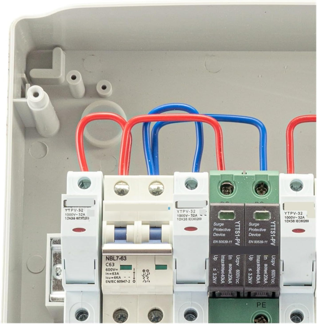 CAARLA 2-in-2-out 600V IP65 Solar PV Surge Protection DC Box Combiner Box with DC Circuit Breaker, Fuse, and Surge Protector, PVC Material, Wall-Mounted, Water Resistant