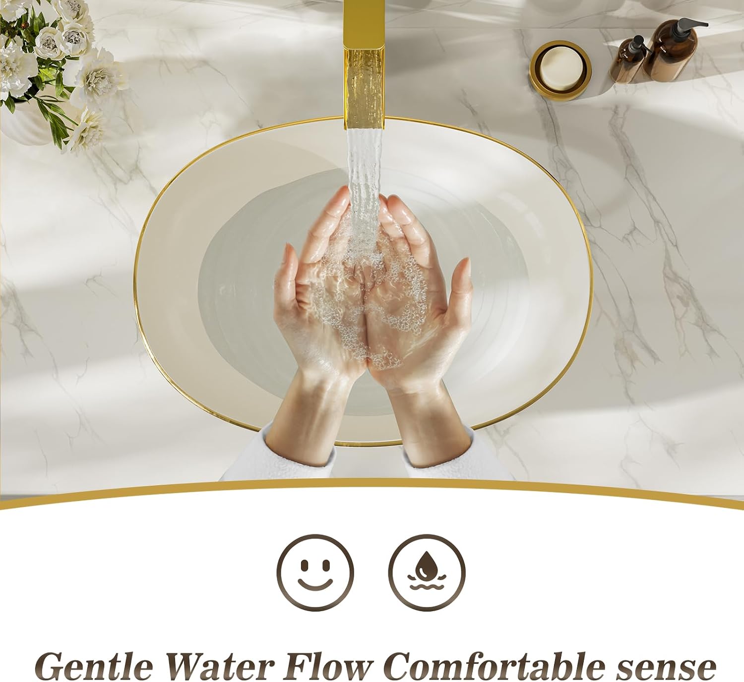 Phiestina Brushed Gold Tall Bathroom Vessel Sink Faucet 2 Pack, Single Hole Single Handle Waterfall Above Countertop Sink Bathroom Faucet, with Pop Up Drain,Water Supply Line, NS-SF01-V-BG-2pack