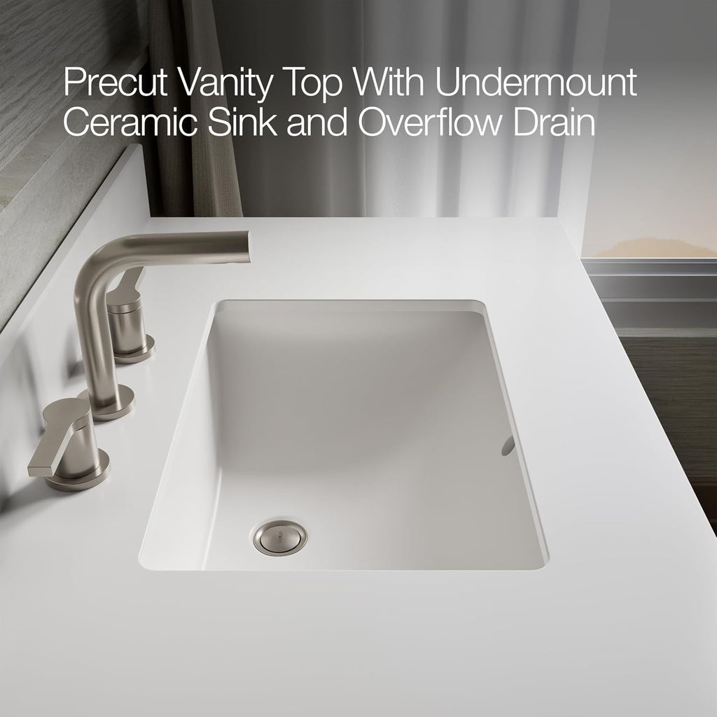 Kohler Kresla 36 Inch Bathroom Vanity Cabinet with White Single Sink and Quartz Top, Modern Bathroom Storage, White