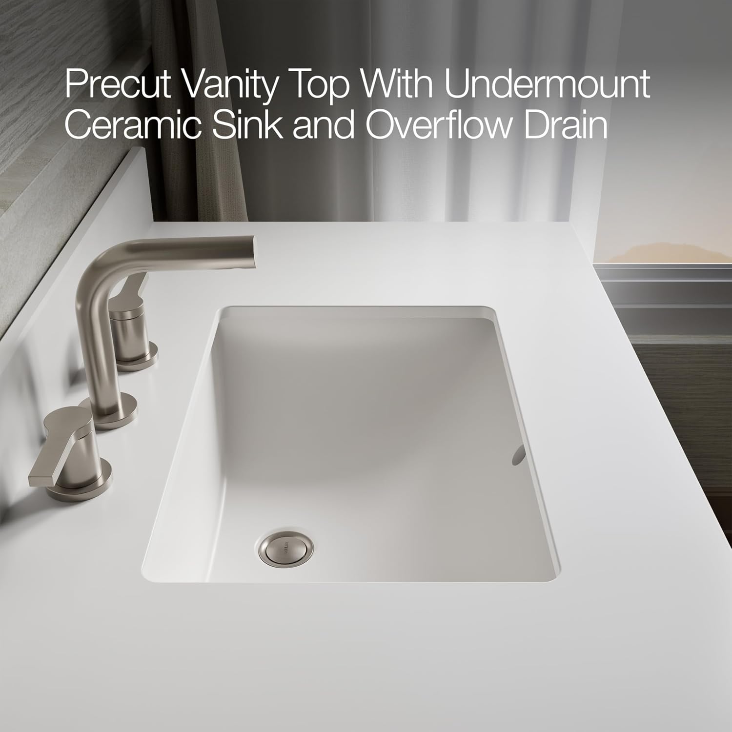 Kohler Kresla 36 Inch Bathroom Vanity Cabinet with White Single Sink and Quartz Top, Modern Bathroom Storage, White