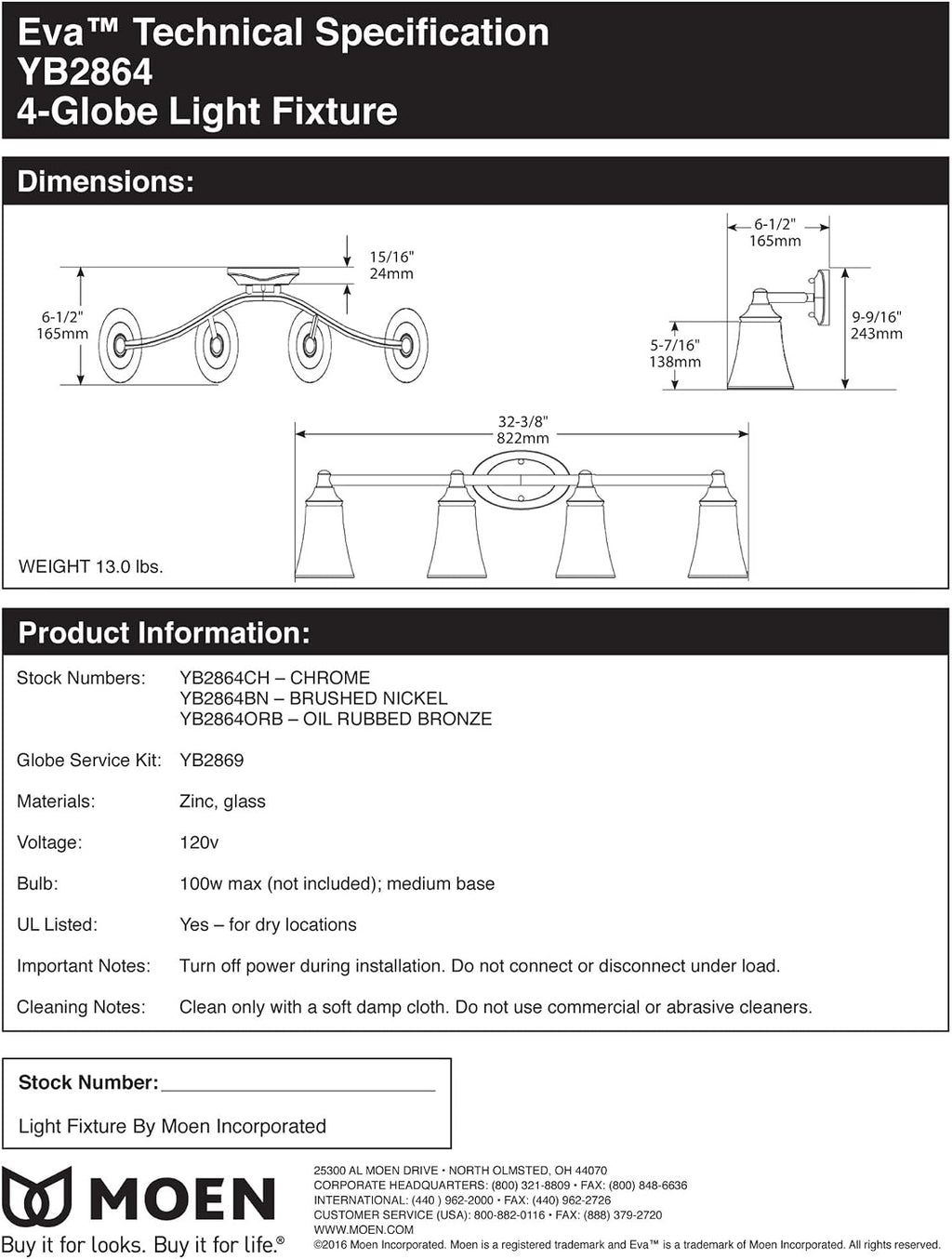 Moen YB2864ORB Eva 4-Light Dual-Mount Bath Bathroom Vanity Fixture with Frosted Glass, Oil Rubbed Bronze