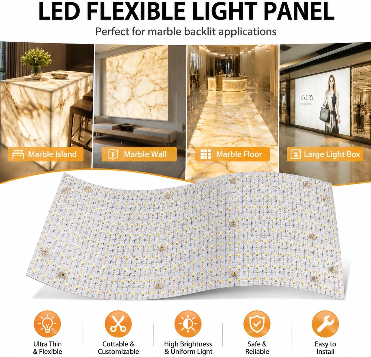 LED Backlight Sheet 10 Pack 24V 36W 3000K,Dimmable Flexible LED Panel Sheet Backlit Translucent Stone/Marble/Onyx/Quartz Countertops Walls