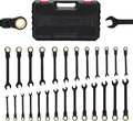Mayouko 26PCS Flex Head Ratcheting Combination Wrench Set, SAE 1/4'-7/8' & Metric 6-22mm, 12 Point, 72 Tooth, Cr-V Steel with Black Chrome Finish