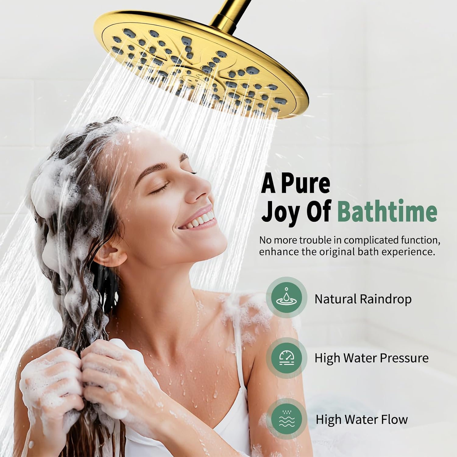 Suncleanse Gold Shower Faucet Sets - 8.5' Rain Shower Head Combo with 7-Setting handheld Spray Complete Shower System - Rainfall Shower Fixtures with Rough-in Valve and Trim Kit for Luxury Bathroom