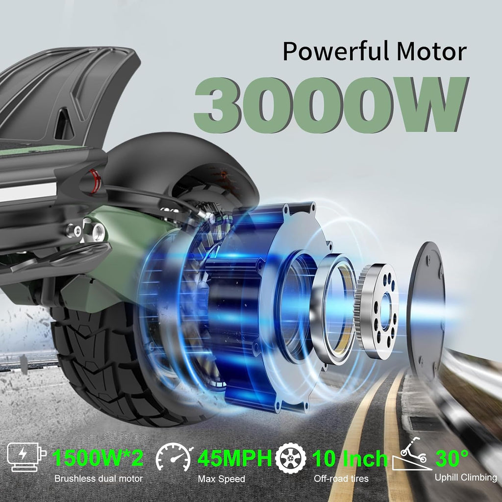 NANROBOT D6+ Lightning H1 Electric Scooter Adults 3000W Dual Motors 45 MPH Top Speed 75/40/18 Miles Long Range Fast Electric Scooter 10' Off-Road Tires E Scooter Foldable Commuter Sport Scooters