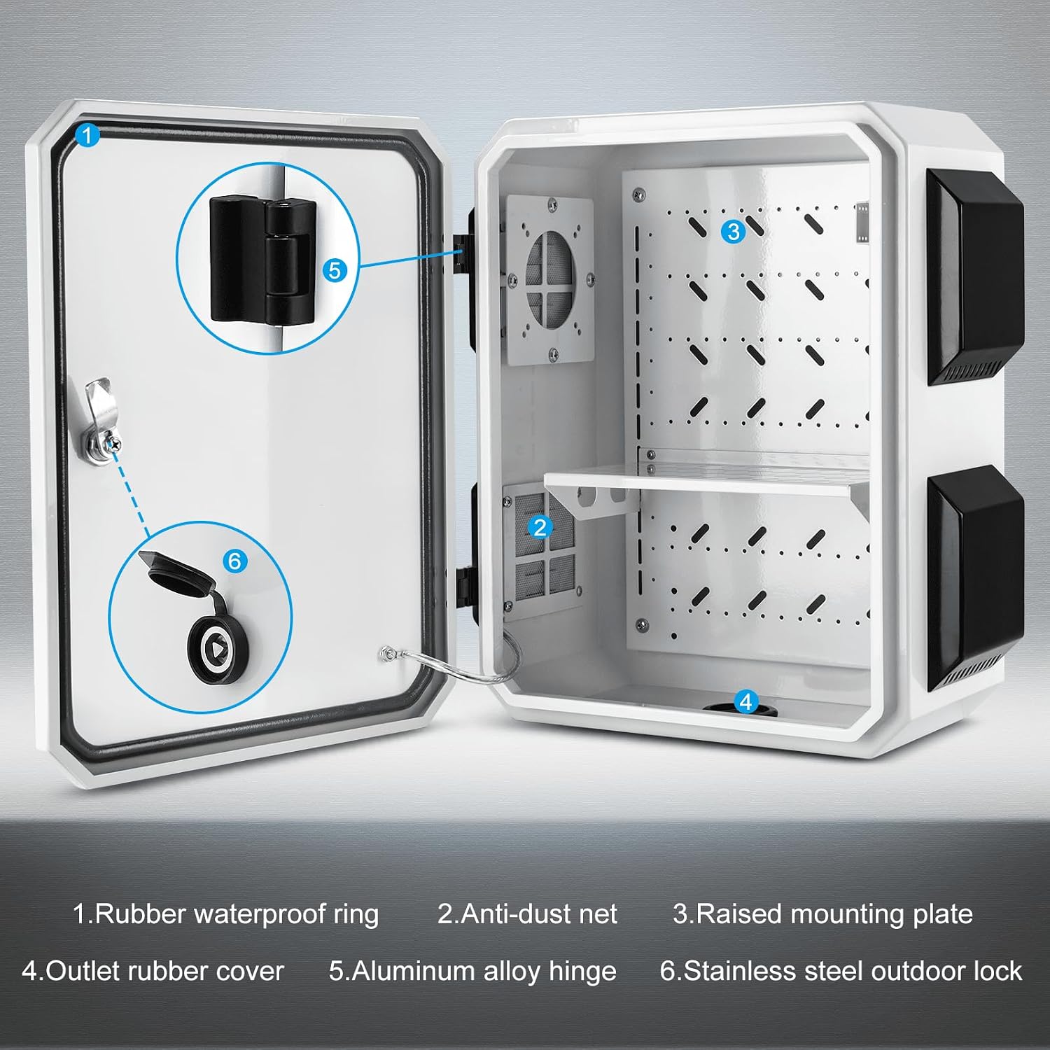 Outdoor Electrical Box, Cold-Rolled Steel Plate, Aluminum Alloy Back Beam, One-Piece Ventilation Design, IP65 Waterproof, Wall/Pole Mounted (17.7' x 13.8' x 7.9')