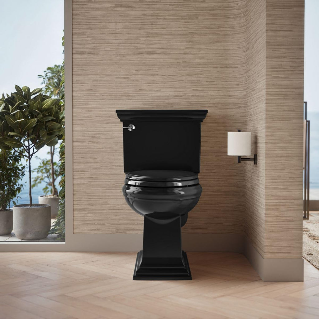 KOHLER K-3817-7 Memoirs Stately Comfort Height Two-Piece Elongated 1.28 GPF Toilet with AquaPiston Flush Technology and Left-Hand Trip Lever, Black Black