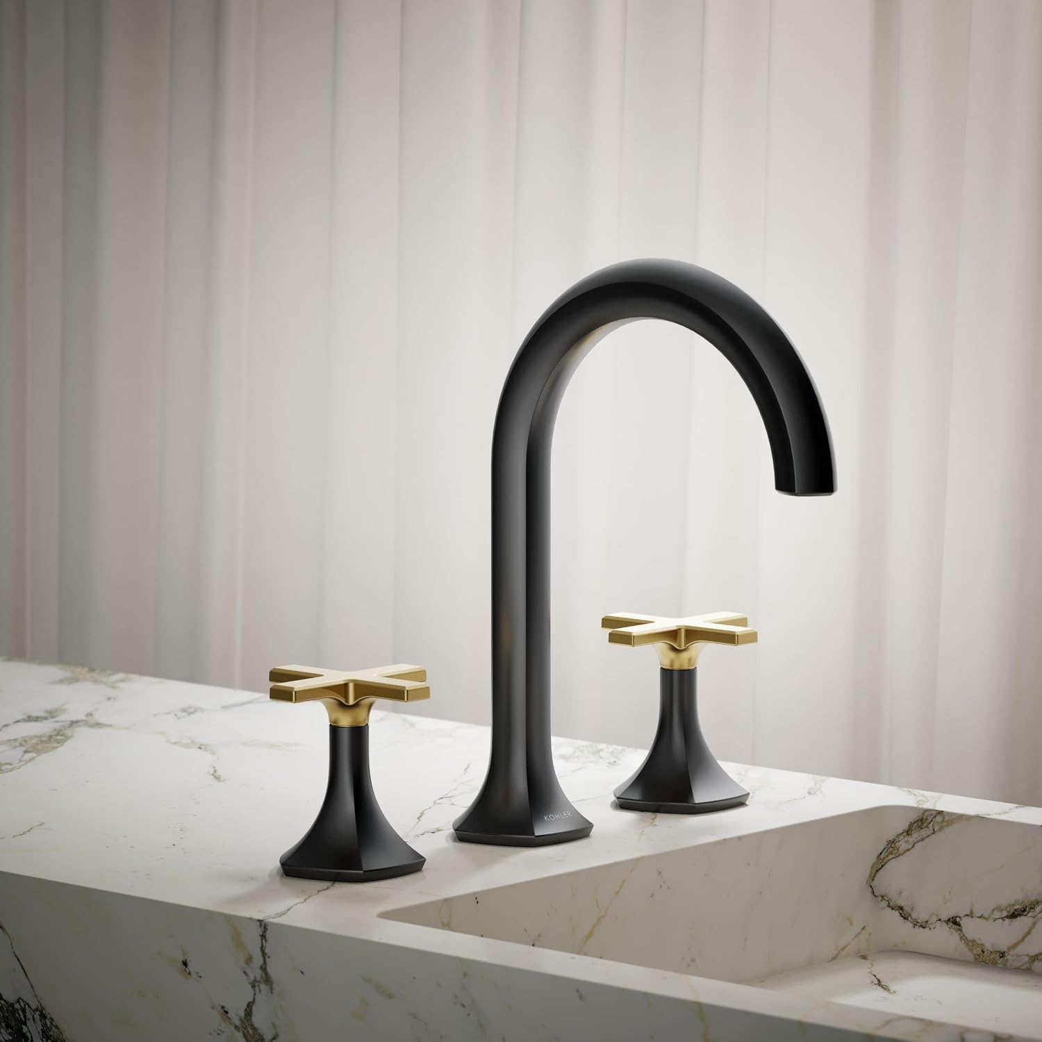 Kohler 27010-3-BMB OCCASION™ Cross bathroom sink faucet handles, Matte Black w/Moderne Brass