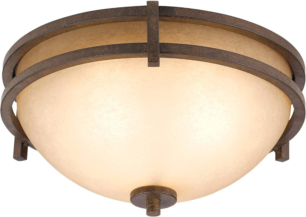 Franklin Iron Works Oak Valley Collection Mission Ceiling Light Flush Mount Fixture Rustic Bronze 15' Wide Cream Scavo Glass Bowl for Cottage Core Bedroom Kitchen Living Room Hallway Bathroom