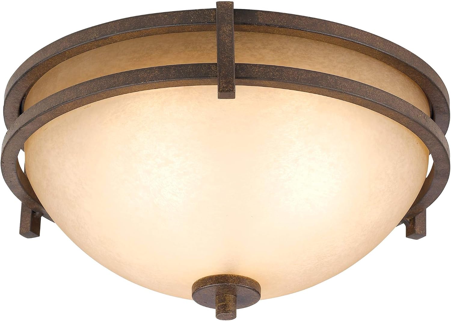 Franklin Iron Works Oak Valley Collection Mission Ceiling Light Flush Mount Fixture Rustic Bronze 15' Wide Cream Scavo Glass Bowl for Cottage Core Bedroom Kitchen Living Room Hallway Bathroom