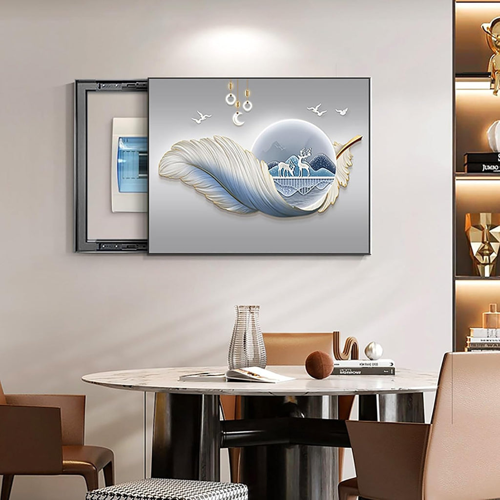 Breaker Box Cover Decorative, Electric Meter Fuse Box Cover, Modern Wall Art Painting, Crystal Ceramic Surface, Sliding or Flip-up Design, Widely Used(Blue 2,60 * 50cm/23.6 * 19.7in)
