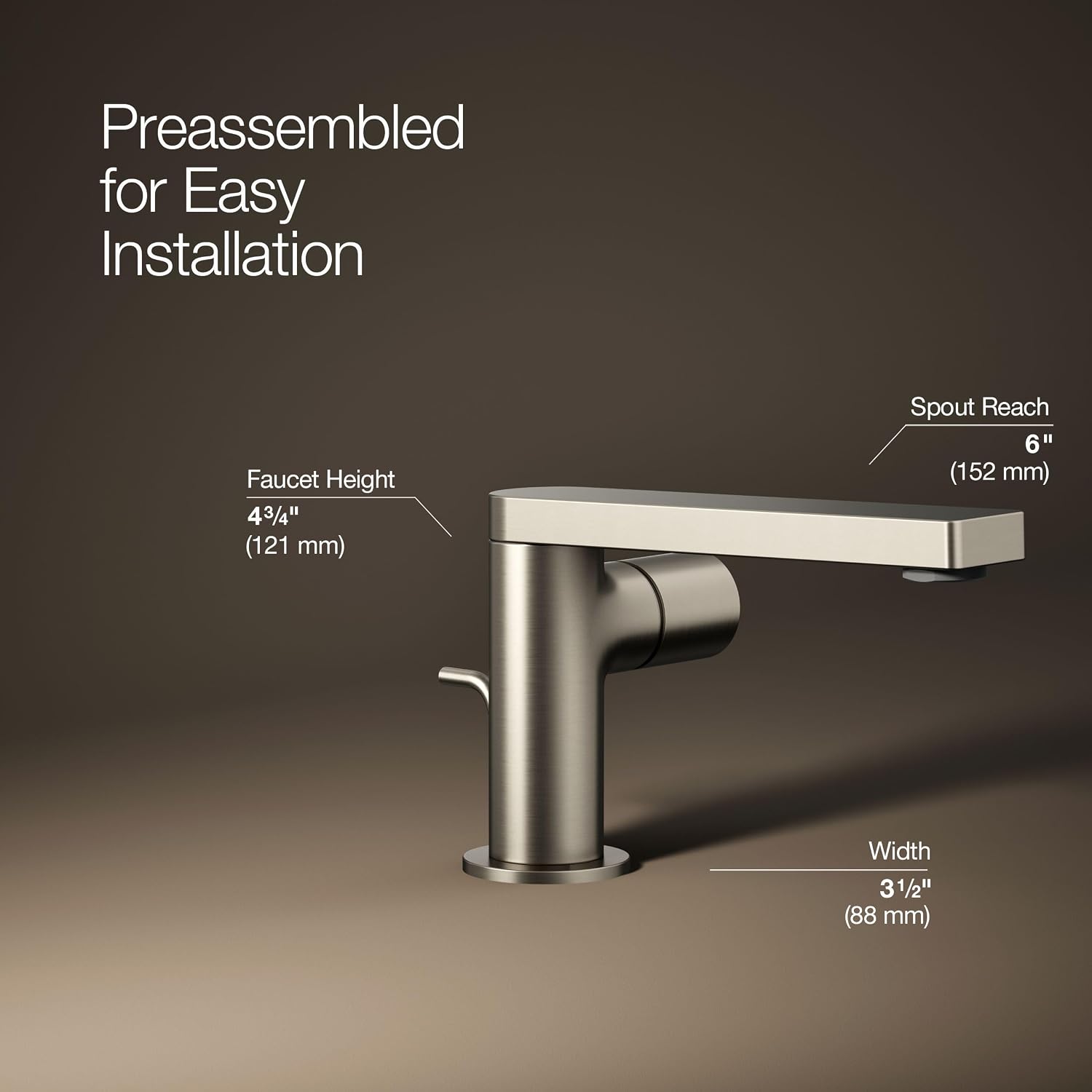 Kohler 73050-7-BN Composed® Single-Handle Bathroom Sink Faucet with Cylindrical Handle, 1.2 gpm, Vibrant Brushed Nickel