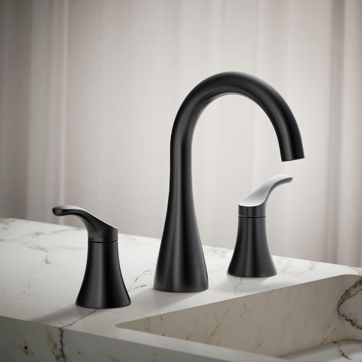 KOHLER K-27390-4-BL Simplice® Widespread Bathroom Sink Faucet, Bathroom Faucets with Two Lever Handles and Clicker Drain, 1.2 GPM, Matte Black