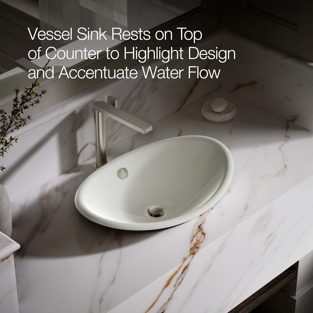 KOHLER K-5403-P5-NY Iron Plains Wading Pool Oval Bathroom Sink with Iron Black Painted Underside, Dune