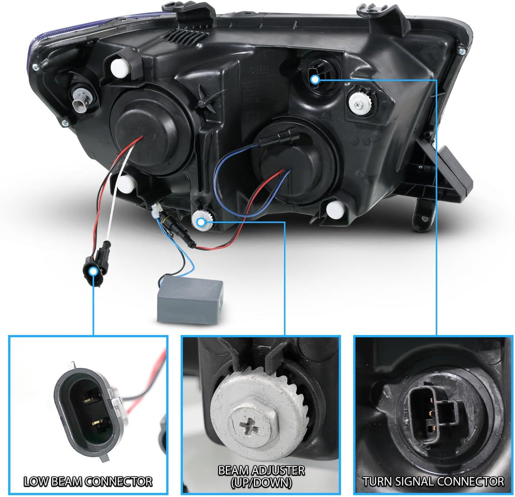 AmeriLite for 2007-2013 Toyota Tundra | 2008-2017 Sequoia [Full LED] Light Tube DRL Turn Signal Square Projector Headlight Set - Passenger and Driver Side