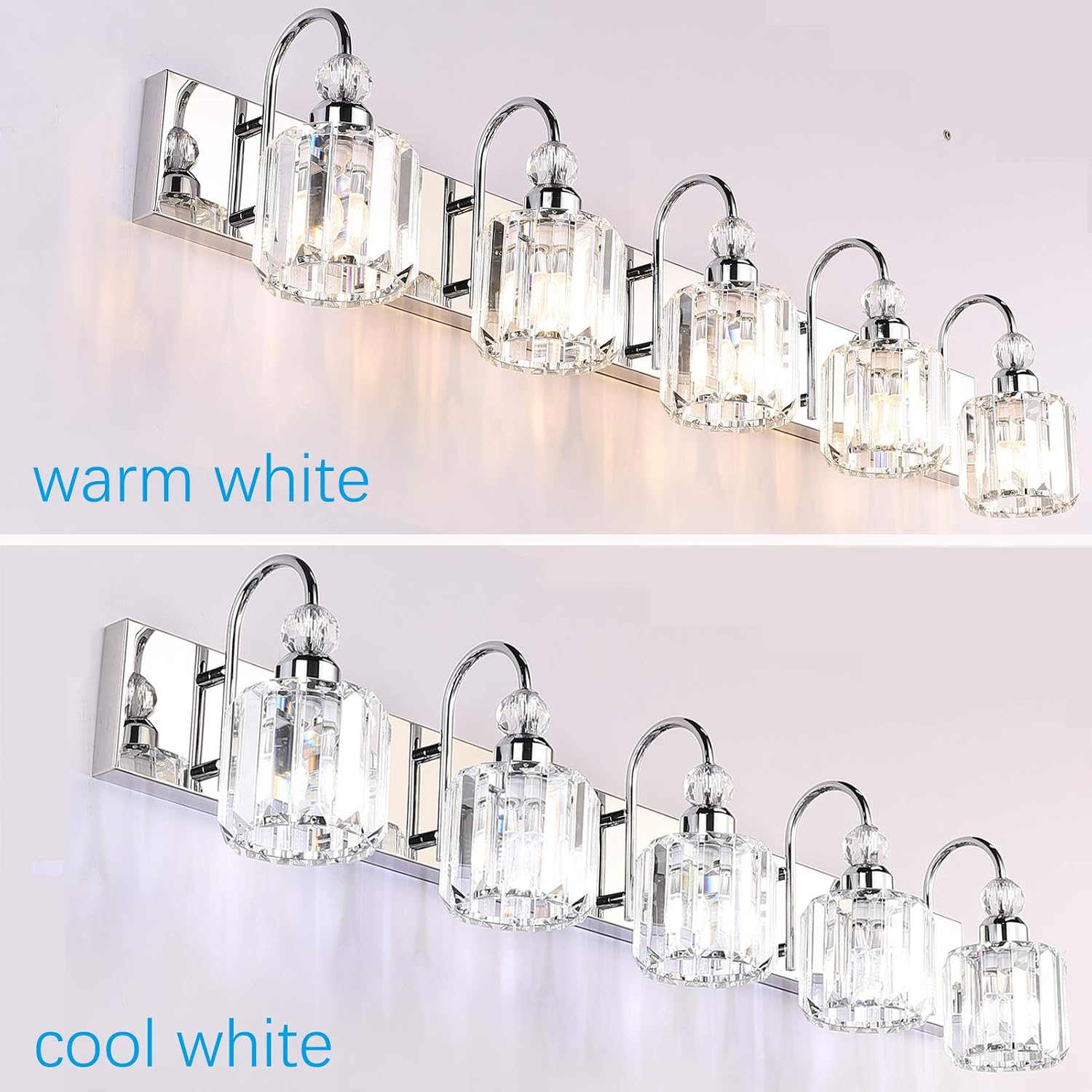 Ralbay Modern LED Crystal Bathroom Vanity Lights 5-Lights Stainless Steel Crystal Vanity Lights Over Mirror Modern Crystal Bathroom Vanity Lighting Fixtures