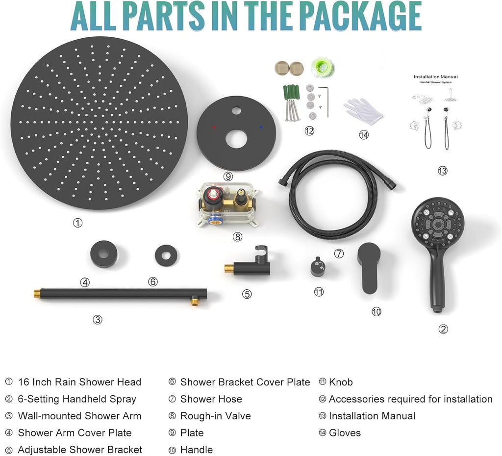 SR SUN RISE Shower Faucet - 16 Inch Multifunctional High Pressure Shower Head System with Handheld Shower Head Fixtures - Valve Included - Oil Rubbed Bronze