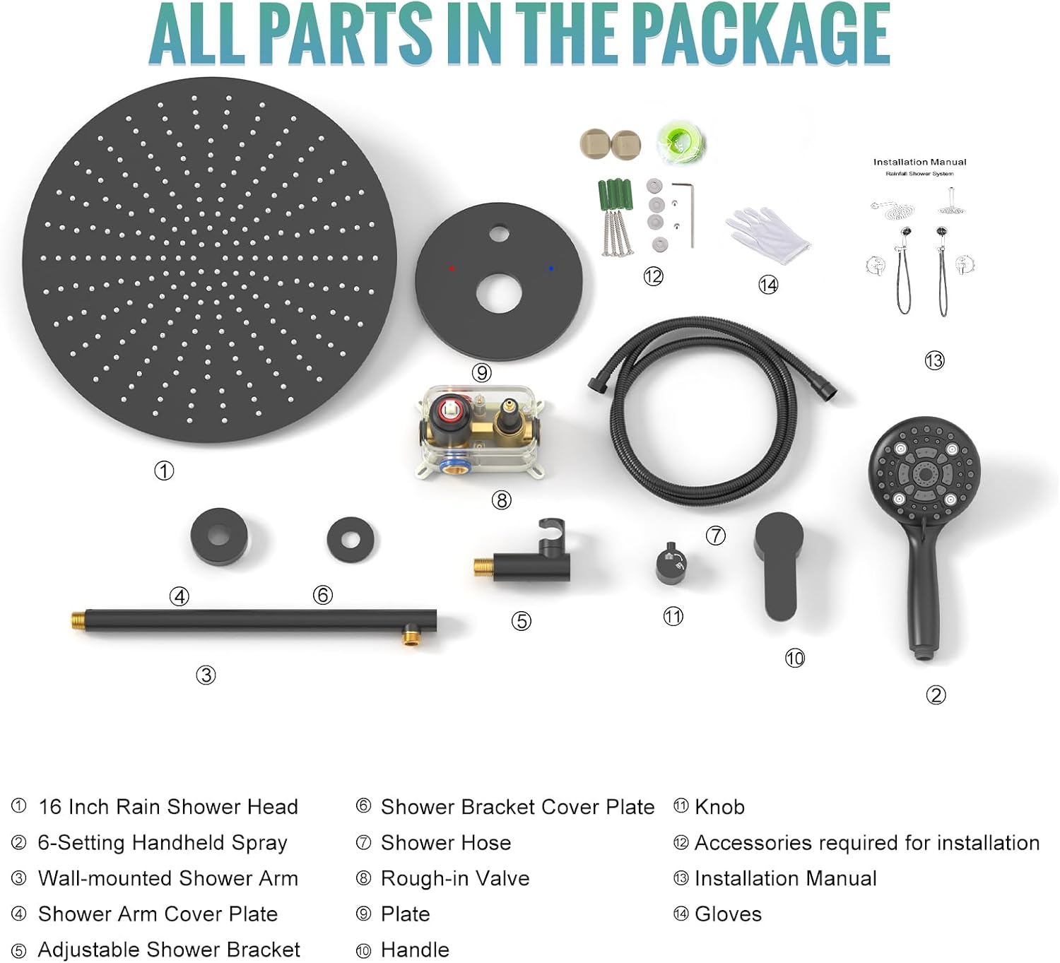 SR SUN RISE Shower Faucet - 16 Inch Multifunctional High Pressure Shower Head System with Handheld Shower Head Fixtures - Valve Included - Oil Rubbed Bronze