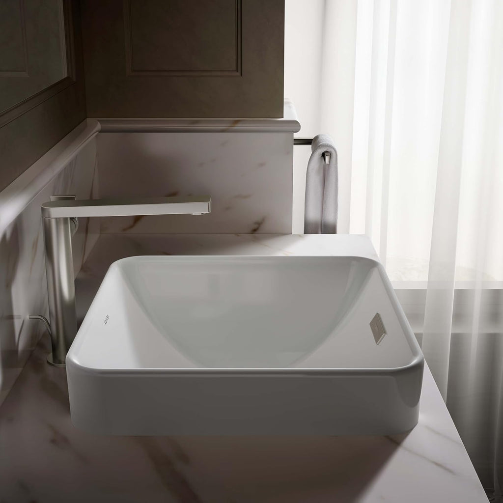 KOHLER 2661-0 Vox Square Vessel Bathroom Sink, Vitreous China, 16-1/4' W X 16-1/4' L, White